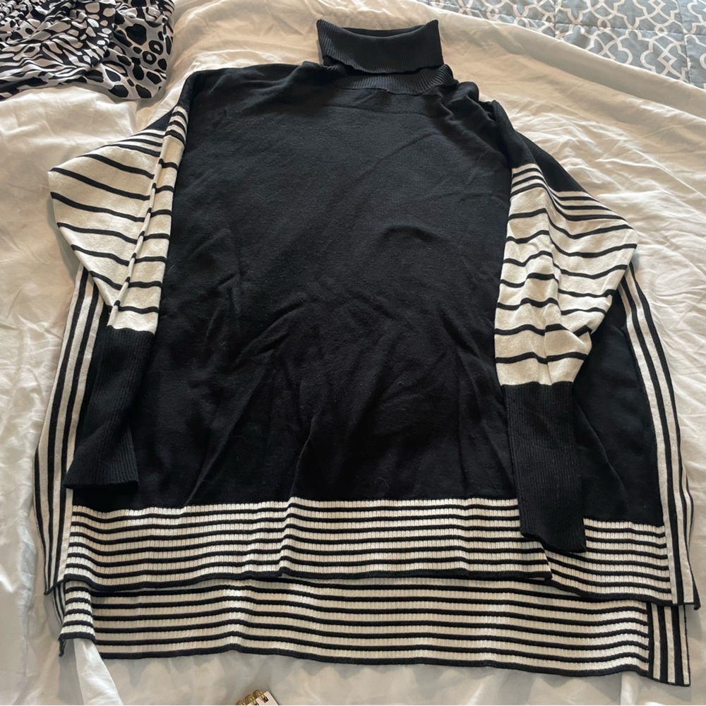 Cato Black and White Striped Turtleneck Top